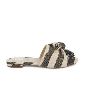 Saks Fifth Avenue Cream and Black Slide Sandals with Bow Detail